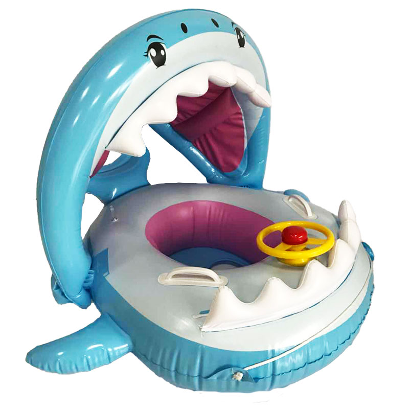 Kids Aged 6-36 Months Float ,Swimming Pool Toddler Float with Inflatable Canopy Shark